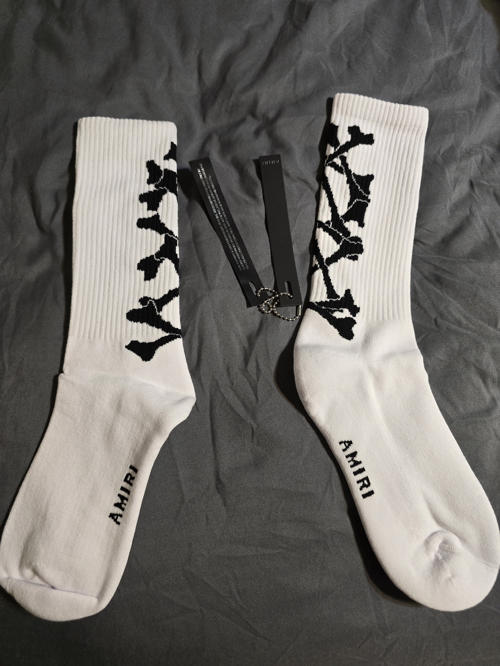 AMIRI White Crew Socks with Black Vine Logo